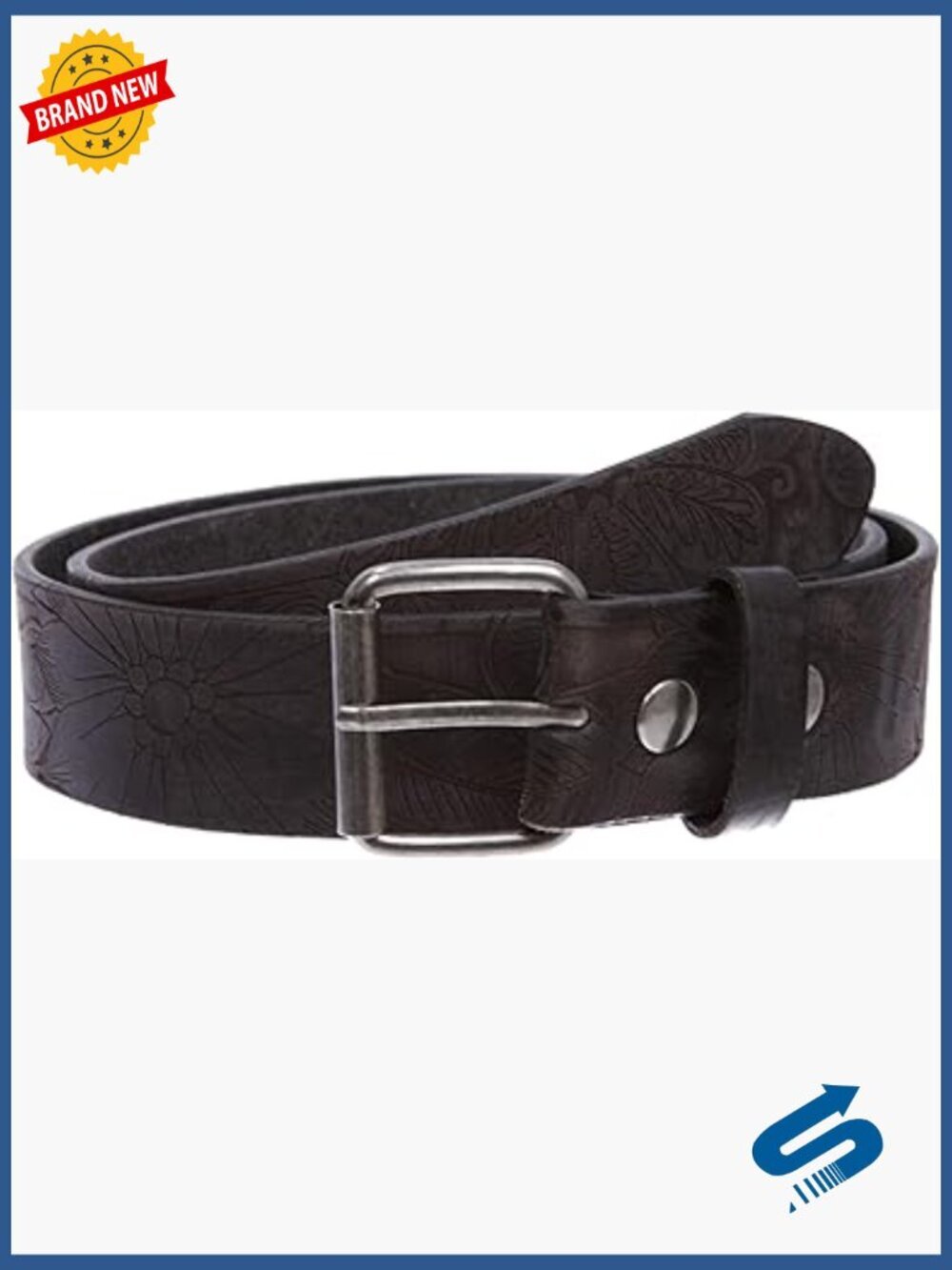 1.5" Full Grain Leather Embossed Floral Belt